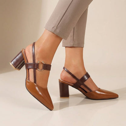 Elegant Leather Slingback Pumps with Buckled Strap and Transparent Insets