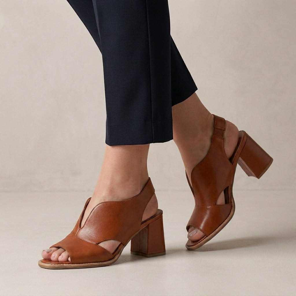 Sculpted Open-Toe Block Heel Slingback Sandals