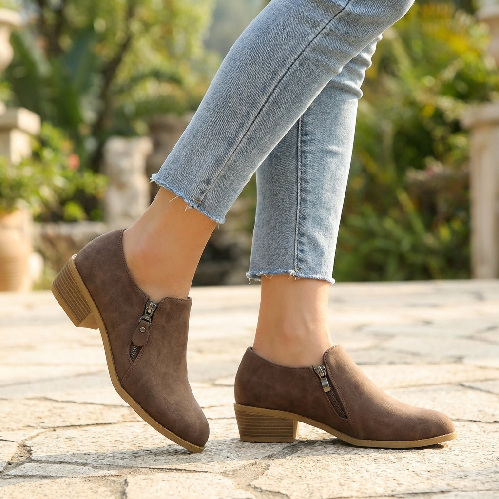Orthopedic Almond-Toe Ankle Boots with Low Block Heel