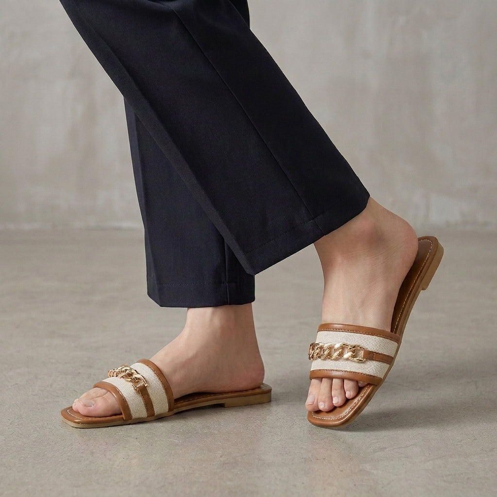 Minimalist Chain Strap Slide Sandals with Elegant Coastal Resort Styling