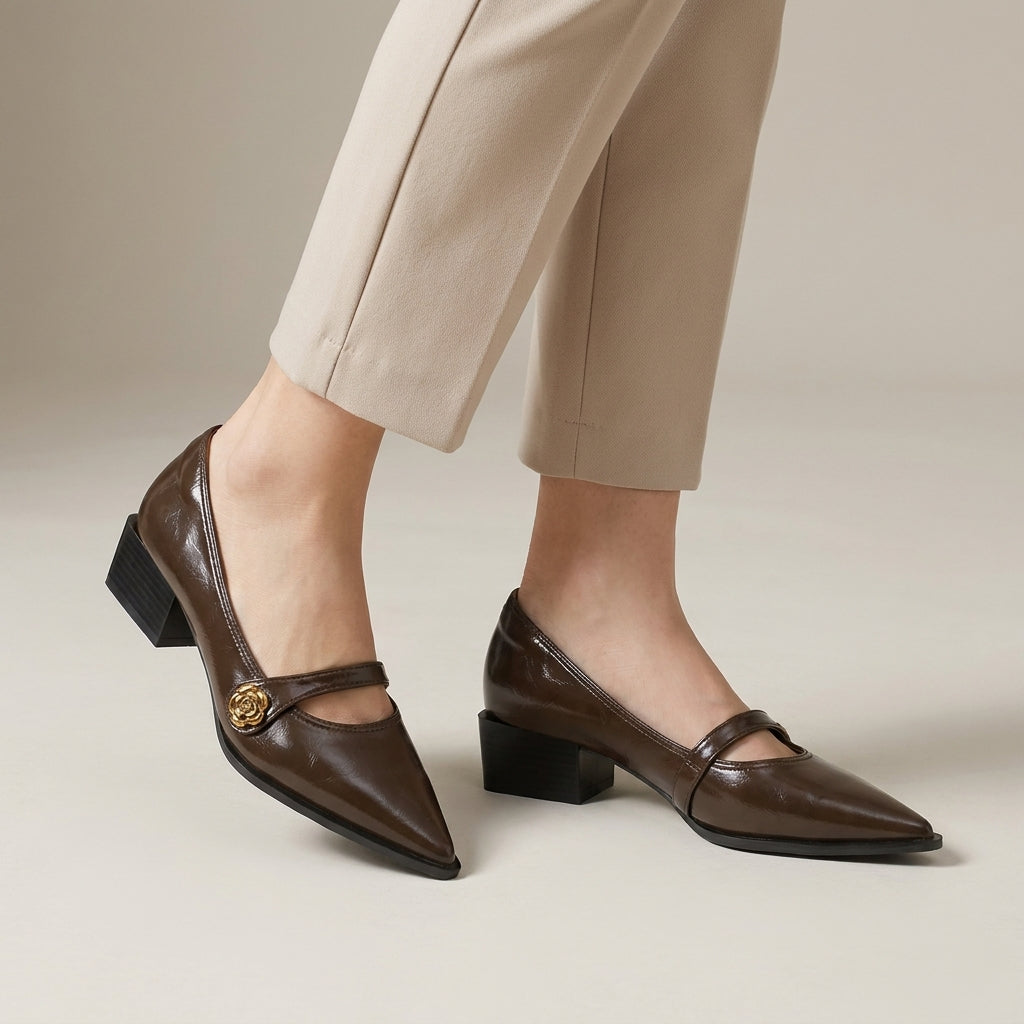 Vienna Pointed Toe Mary Jane Heels with Elegant Minimalist Strap