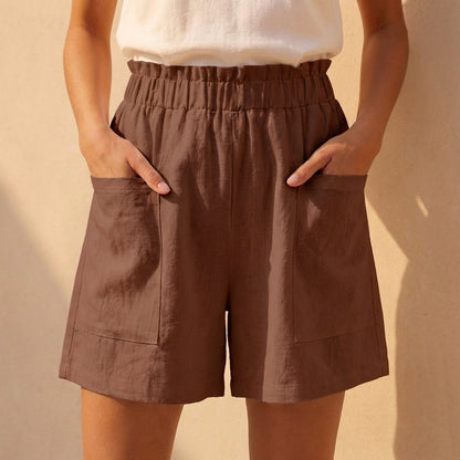 Relaxed Paperbag Waist Shorts with Patch Pockets for Casual Daywear