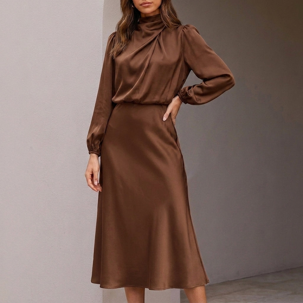 Tailored High Waist Midi Dress with Elegant Sleeves
