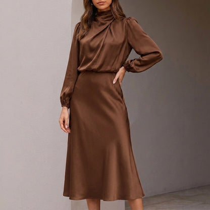 Tailored High Waist Midi Dress with Elegant Sleeves