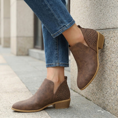 Perforated Side Panel Ankle Boots with Stacked Heel