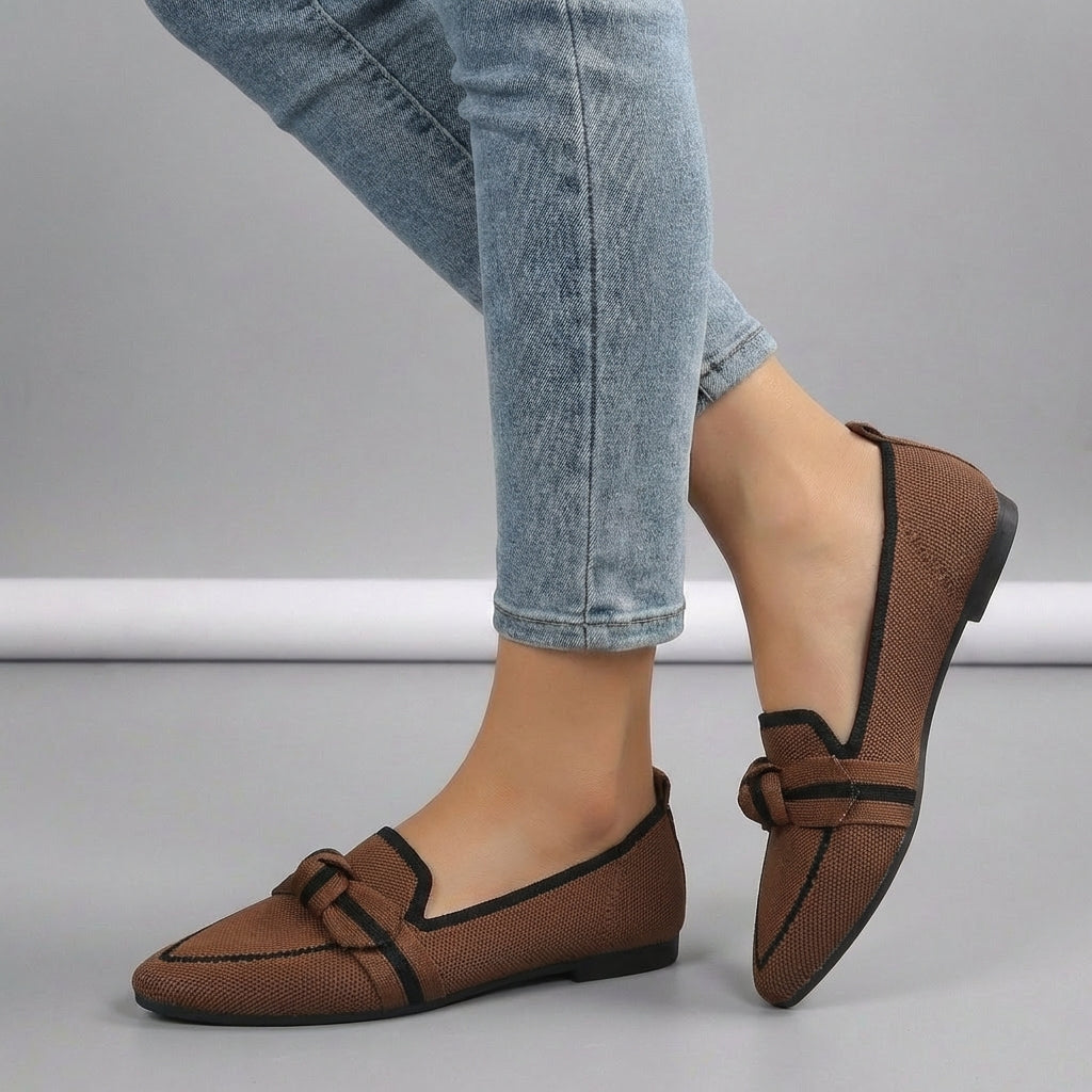 Elegant Knitted Pointed Toe Slip-On Loafers with Knotted Accent