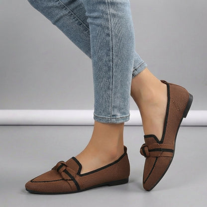 Elegant Knitted Pointed Toe Slip-On Loafers with Knotted Accent