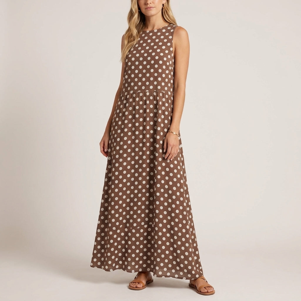 Relaxed Sleeveless Maxi Dress with Tiered Ruffle Hem