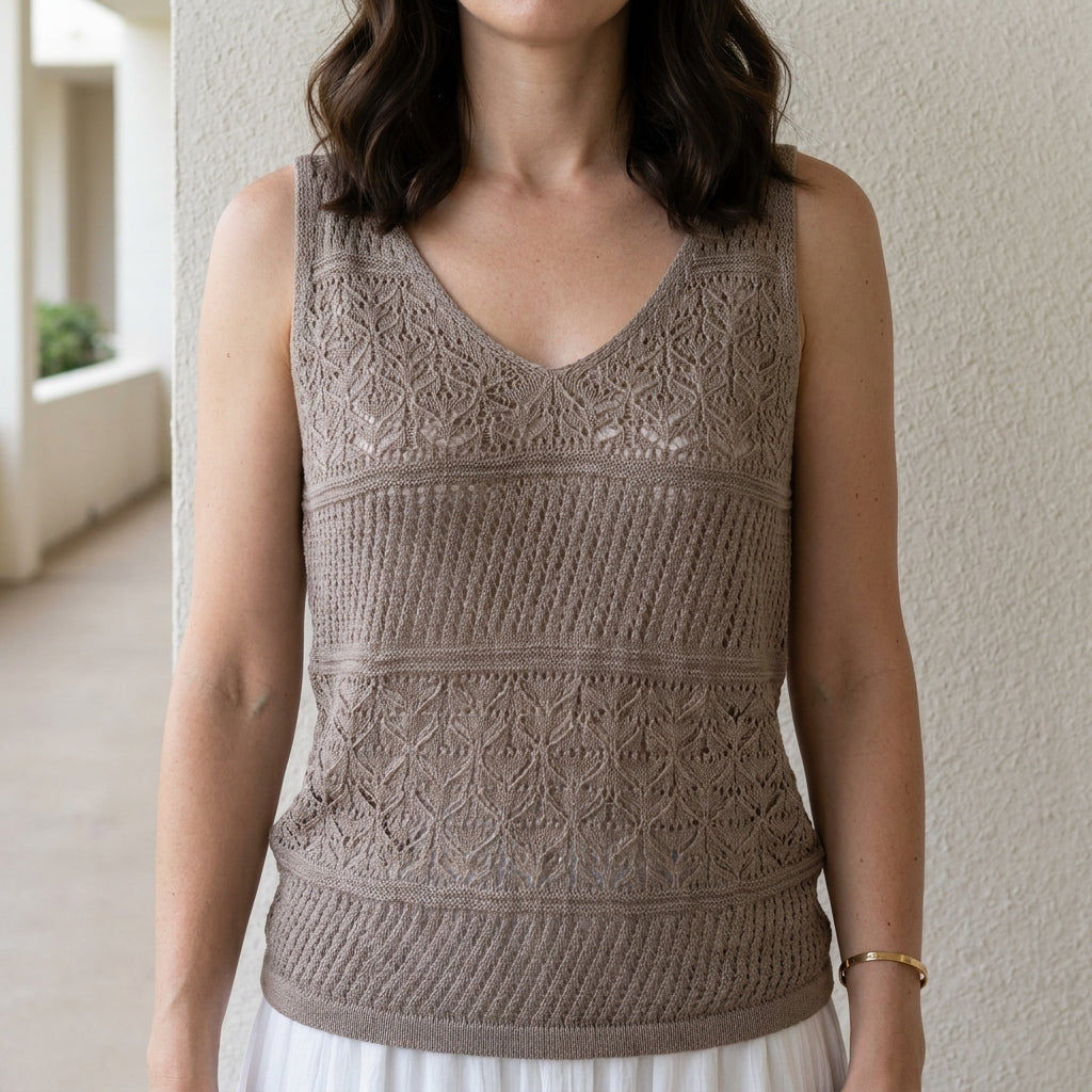 Crochet Knit Sleeveless V-Neck Top