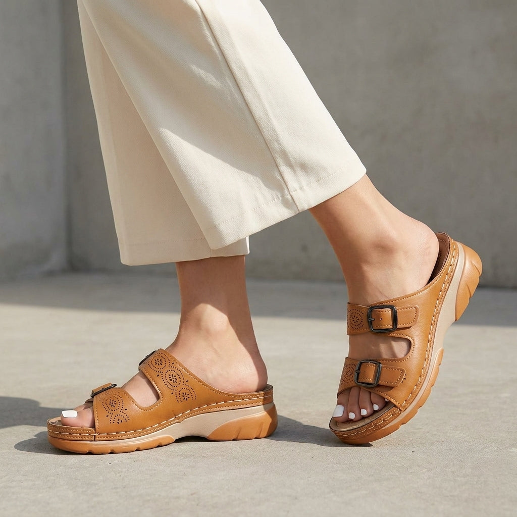 Structured Orthopedic Sandals with Adjustable Buckle Straps and Contoured Sole