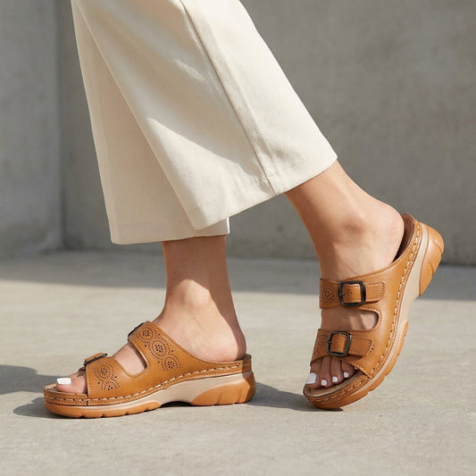 Structured Orthopedic Sandals with Adjustable Buckle Straps and Contoured Sole