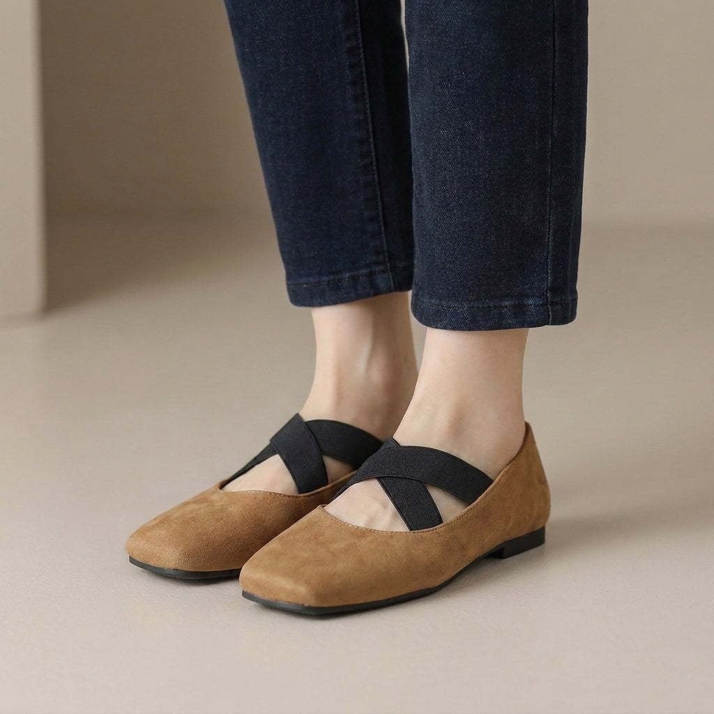 Parisian Ballet Flats with Elegant Cross Strap Comfort