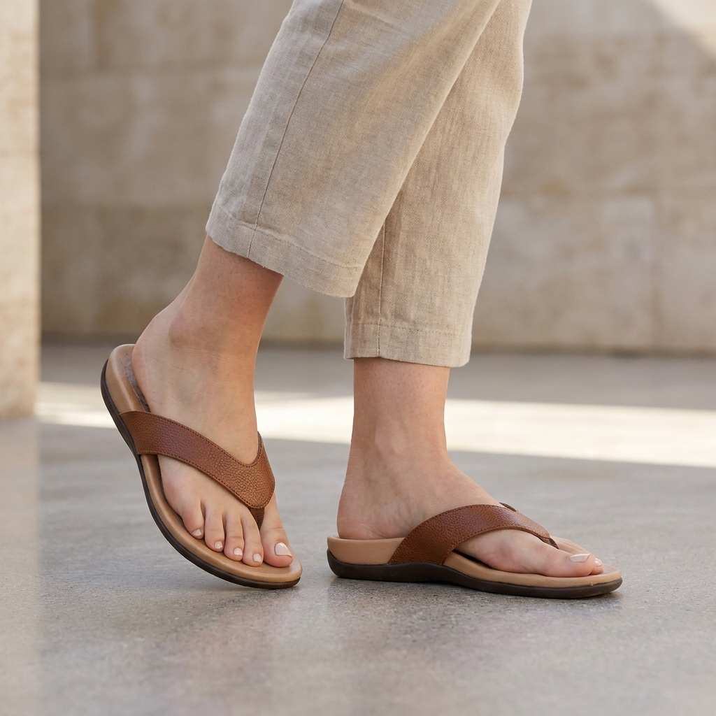 Orthopedic Textured Thong Sandals with Contoured Massage Footbed
