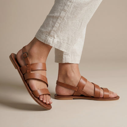 Roman-Inspired Multi-Strap Flat Sandals with Adjustable Ankle Buckle