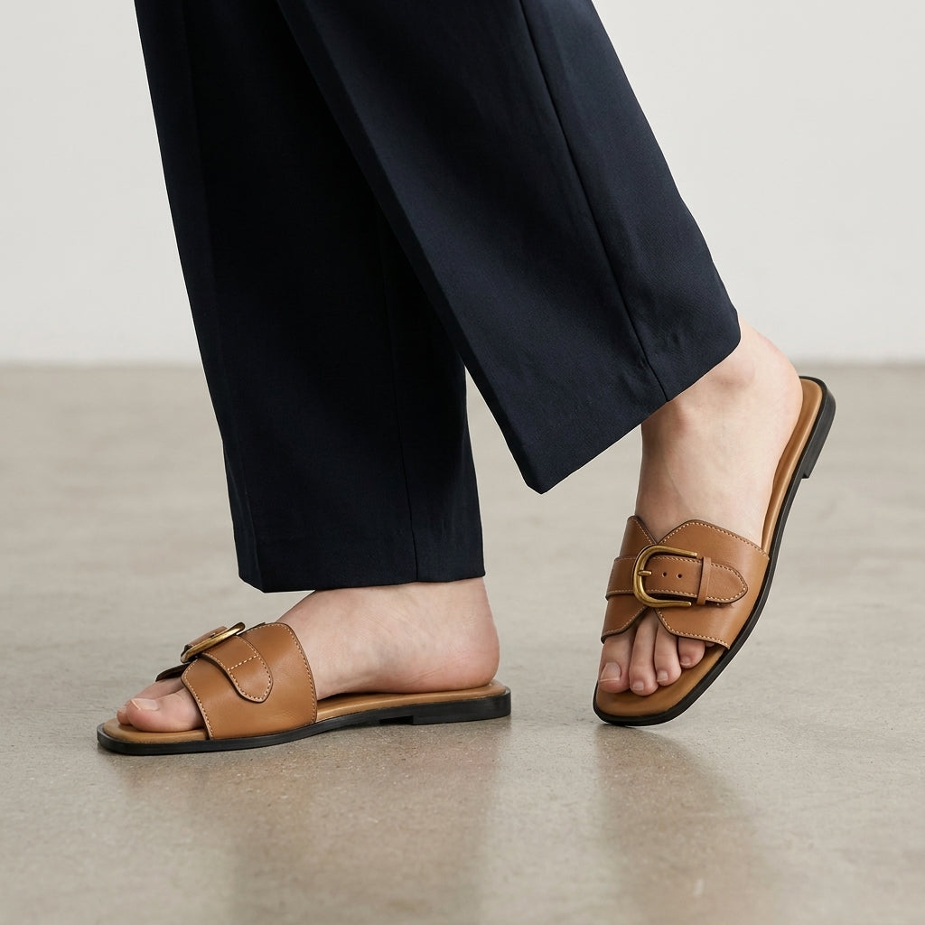 Buckled Slide Sandals with Minimalist Coastal Luxe Design