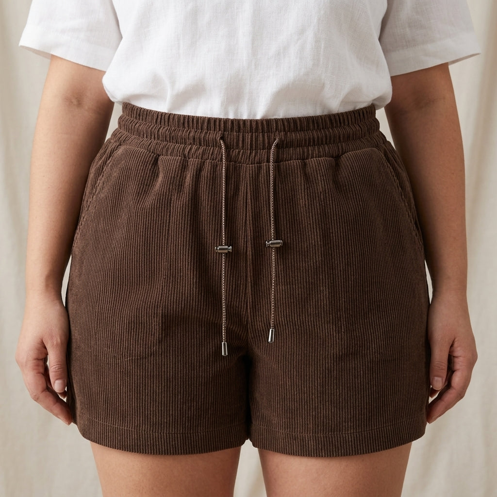 Structured High-Waist A-Line Shorts with Drawstring Waist