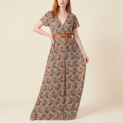 Vintage Paisley V-Neck Maxi Dress