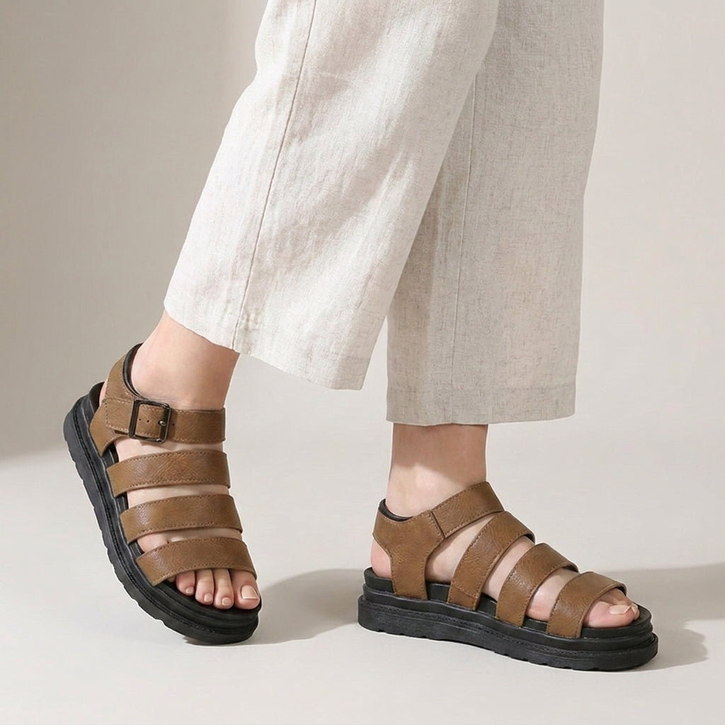Minimalist Multi-Strap Platform Sandals with Adjustable Buckle