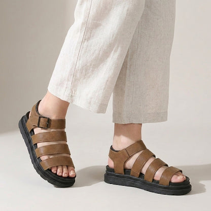 Minimalist Multi-Strap Platform Sandals with Adjustable Buckle