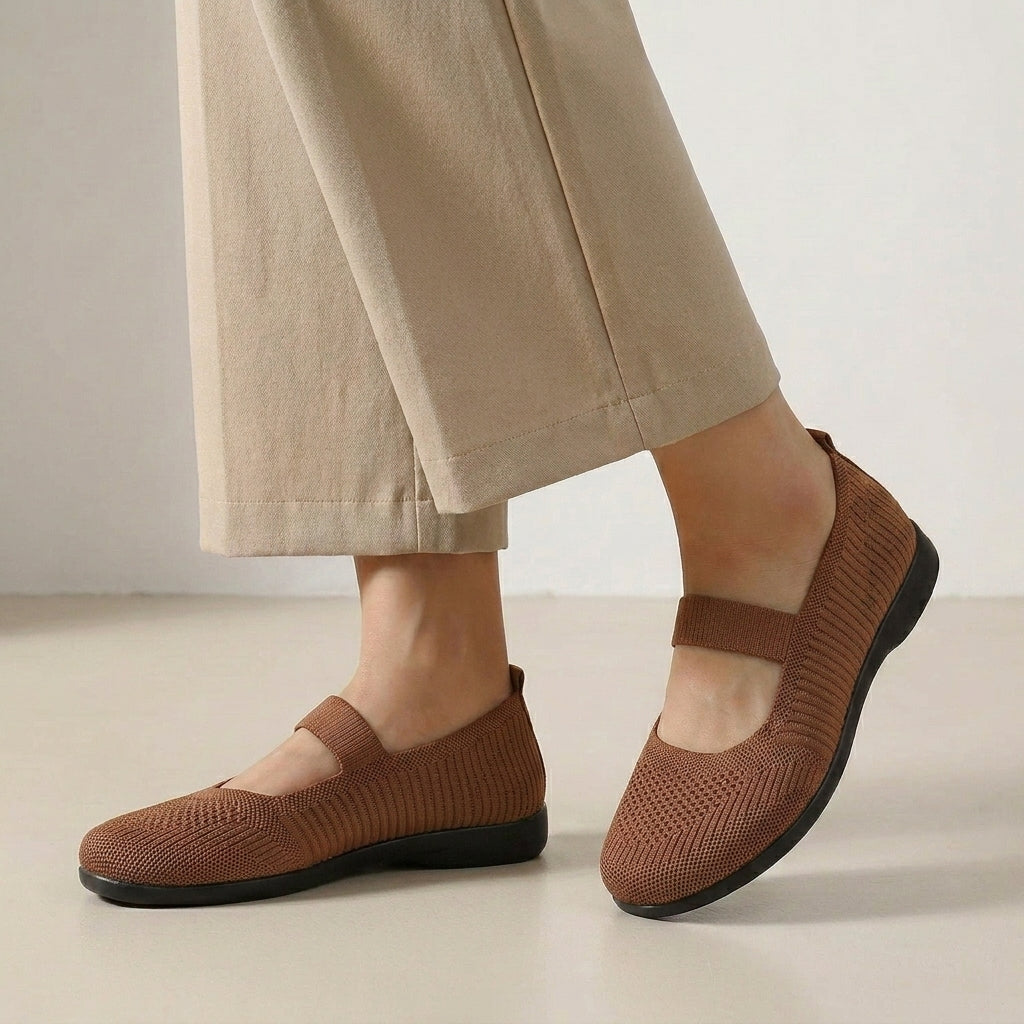 Breathable Knit Slip-On Flats with Elastic Mary Jane Strap