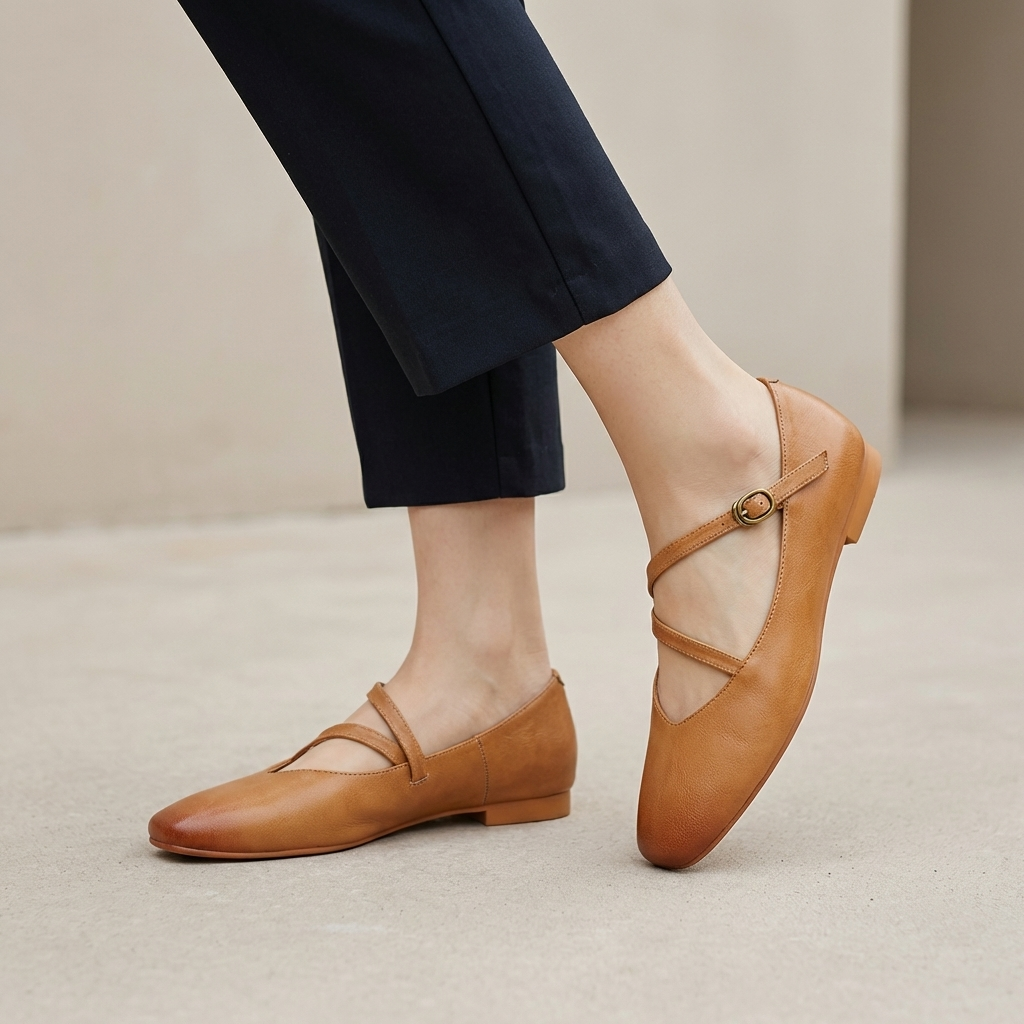 Elora Smooth Matte Mary Jane Flats with Criss-Cross Straps
