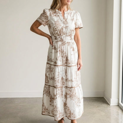 Camille Elegant Maxi Dress with Tiered Skirt and Puff Sleeves