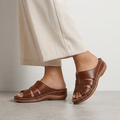 Arch Support Slide Sandals with Sculpted Wedge Sole for Daily Wear