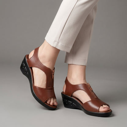 Refined Comfort Peep-Toe Wedge Sandals with Cutout Detail