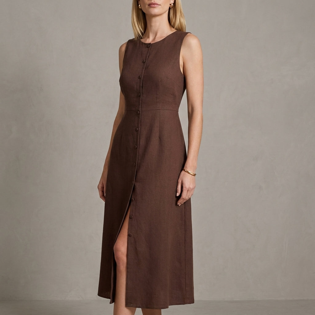 Sleeveless Button Front Midi Dress for Timeless Elegance