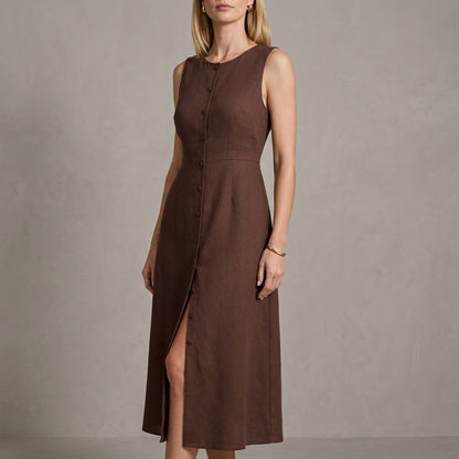 Sleeveless Button Front Midi Dress for Timeless Elegance