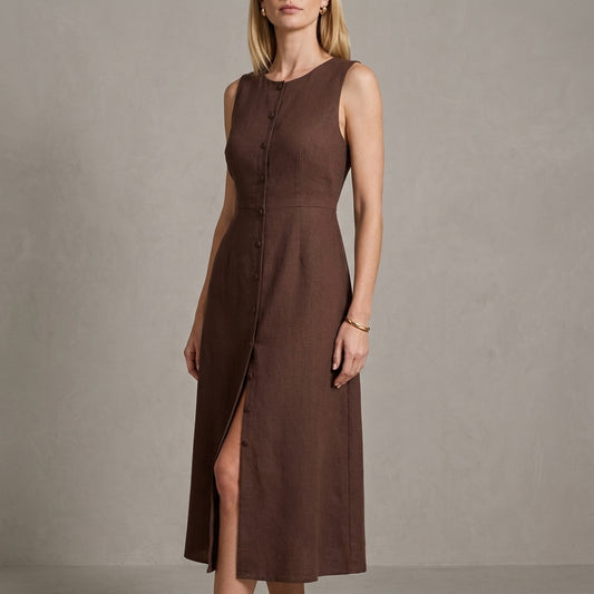 Sleeveless Button Front Midi Dress for Timeless Elegance