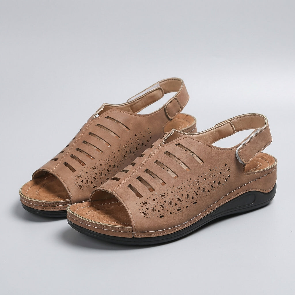 Luxury Wedge Sandals with Floral Cut-Out and Adjustable Strap