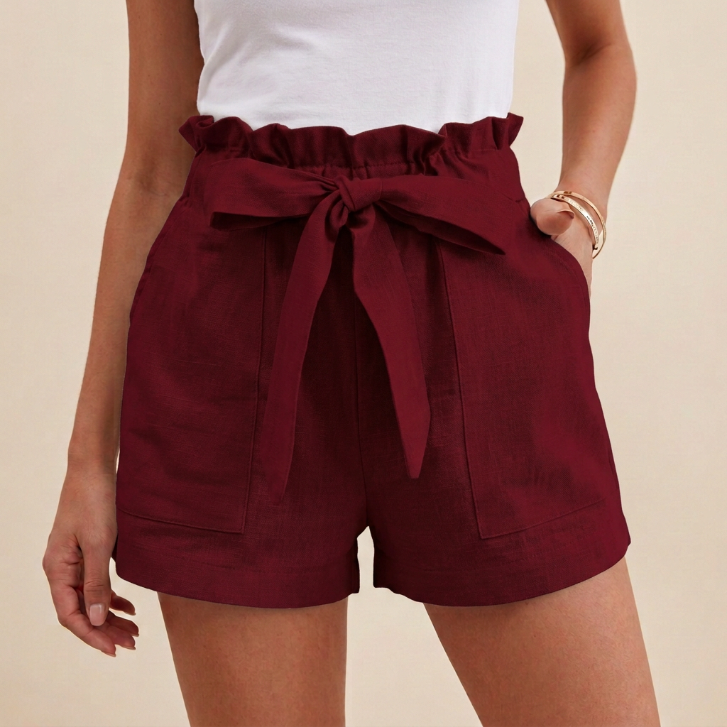 Relaxed Paperbag Waist Shorts with Self-Tie Belt and Pockets