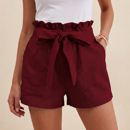 Relaxed Paperbag Waist Shorts with Self-Tie Belt and Pockets