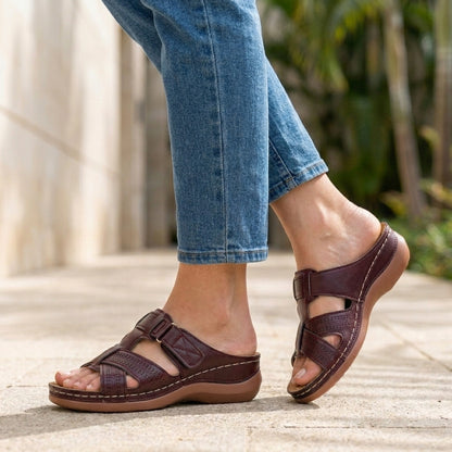 Orthopedic Cross-Strap Slide Sandals with Cushioned Sole