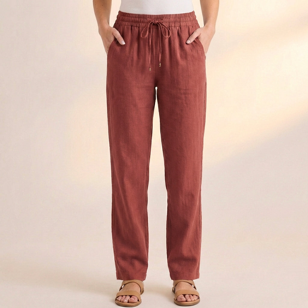 Relaxed Ankle-Length Pants with Drawstring Waist and Pockets