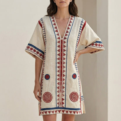 Mediterranean Escape Embroidered Resort Mini Dress