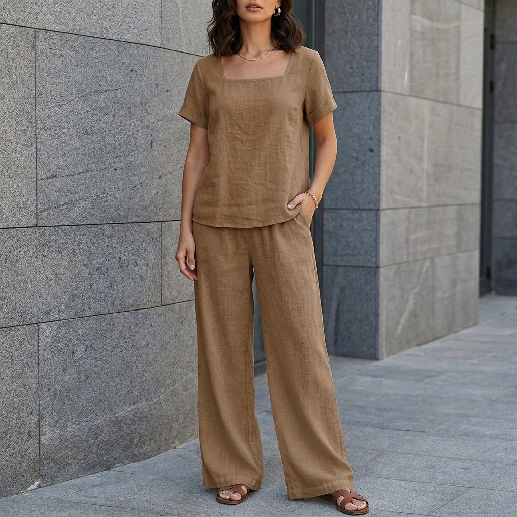 Coastal Breeze Relaxed Top and Wide-Leg Pant Set
