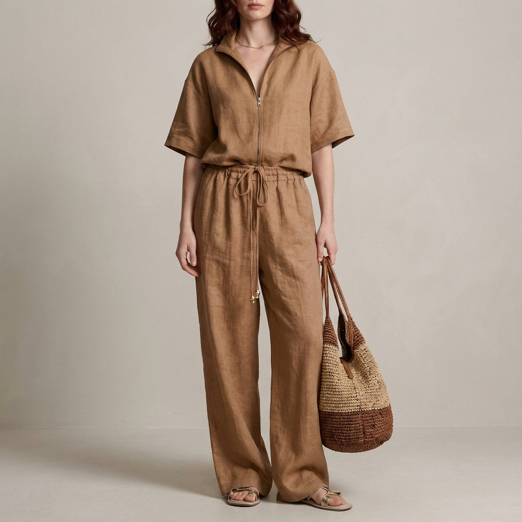 Effortless Zip-Neck Top and Wide-Leg Trouser Set