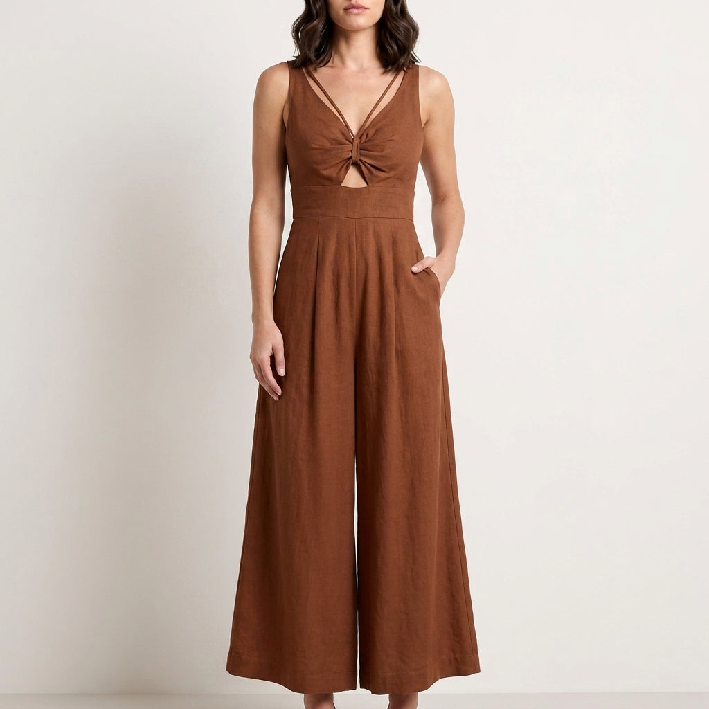 Twist Front Cutout Wide Leg Jumpsuit
