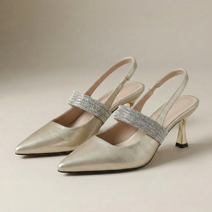 Crystal Strap Pointed Slingback Heels for Evening Elegance