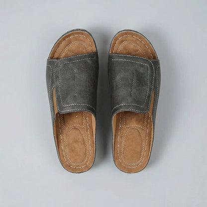 Luxury Leather Orthopedic Wedge Sandals with Open-Toe Slip-On Design