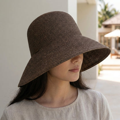 Structured Wide-Brimmed Bucket Hat with Deep Crown and Woven Texture