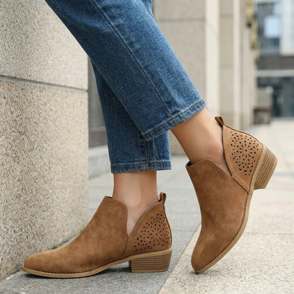 Perforated Side Panel Ankle Boots with Stacked Heel