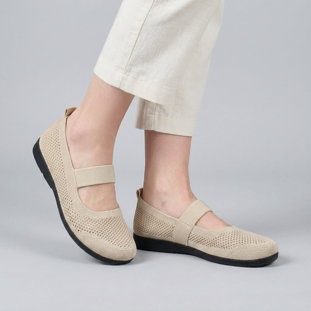 Breathable Knit Mary Jane Flats with Comfort Strap