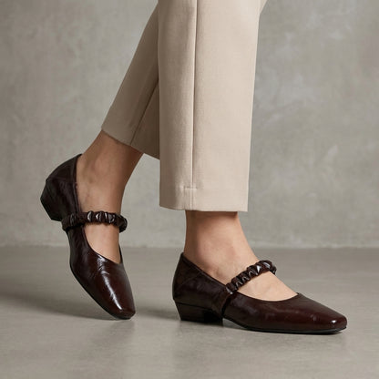Elegant Square Toe Mary Jane Flats with Ruched Strap Detail