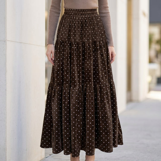 Vintage Charm Polka Dot Tiered Maxi Skirt