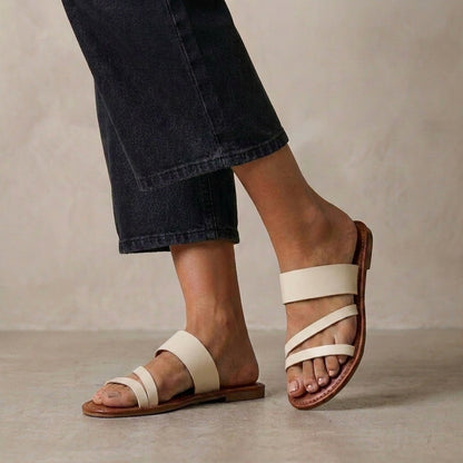 Multi-Strap Flat Sandals with Textured Grained Footbed