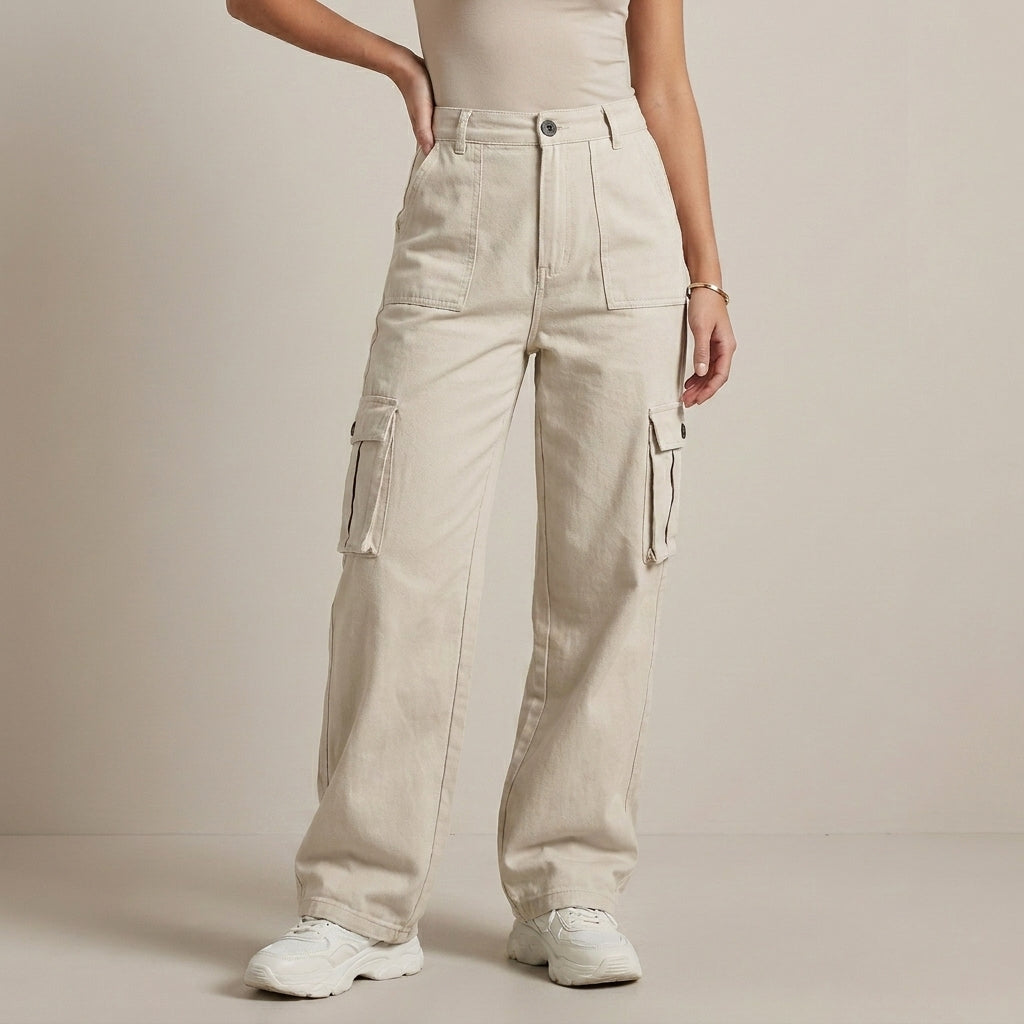 High-Waist Cargo Pants with Relaxed Wide-Leg Streetwear Fit