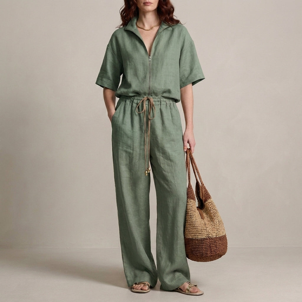 Effortless Zip-Neck Top and Wide-Leg Trouser Set